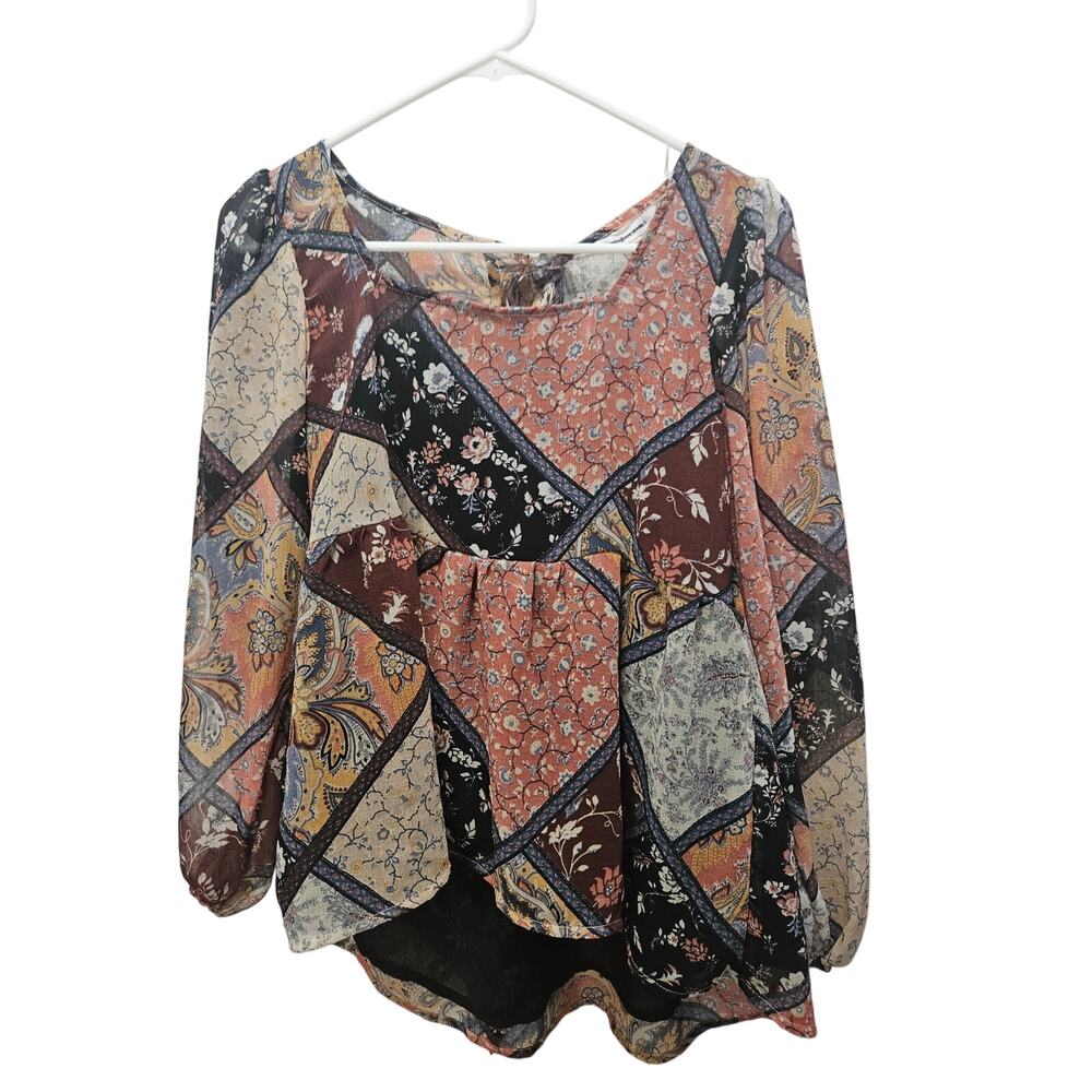 American Eagle Babydoll Empire Patchwork Floral Blouse Lined Puff XS Petite